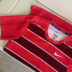 Nike Red and Maroon Striped Sports Tee